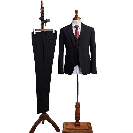 Lucas Classical All Black 3 Pieces Notched Lapel Slim Fit Custom Business Suit_2
