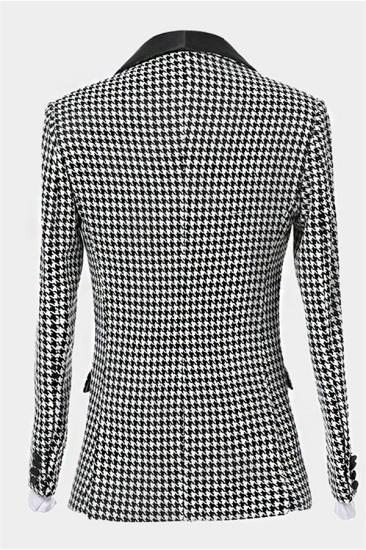 Popular Black and White Houndstooth Huge Shawl Lapel Silk Tuxedo | Business Three Pieces Men Suits_2