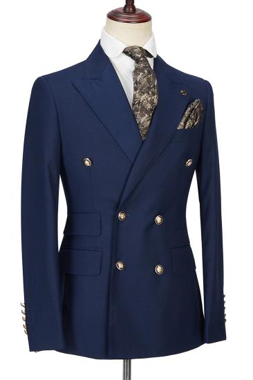 Advanced Dark Navy Peak Lapel Double Breasted Formal Men's Suit for Prom_3