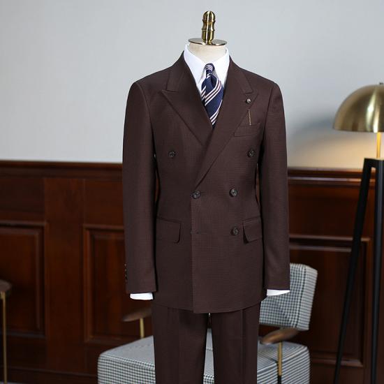 Nadia Classical Coffee Peaked Lapel Double Breasted Business Suit_2
