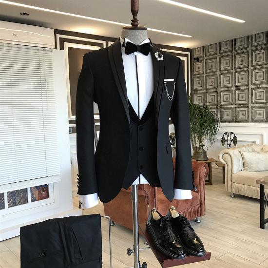 Patricia Classic Black Shawl Lapel 3-pieces Men's Wedding Suit_2