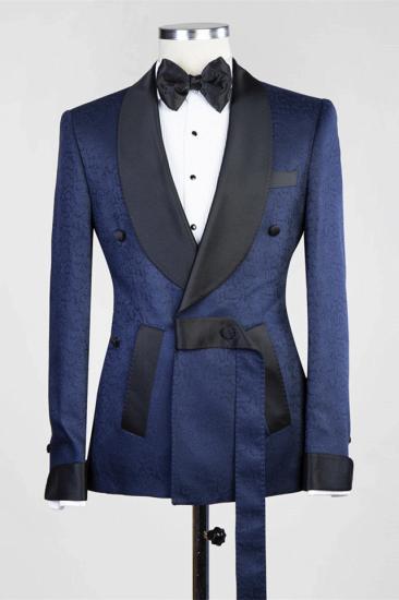 Chic Dark Blue Jacquard Shawl Lapel Wedding Men Suits | Prom Suits