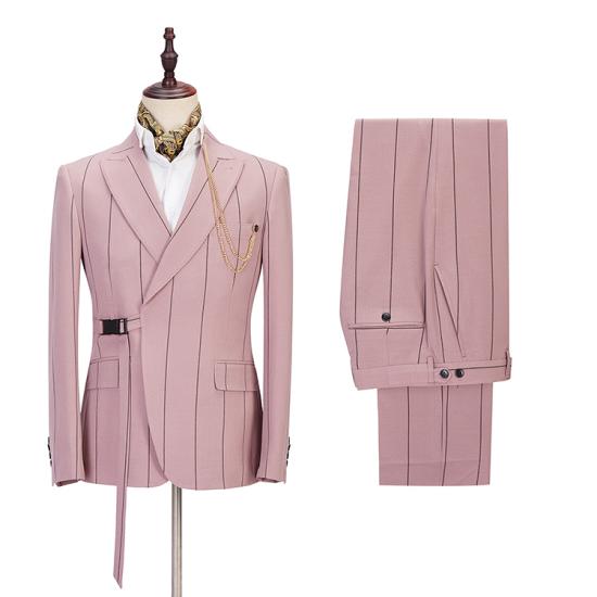 Chic Pink Striped Peaked Lapel Fitted Men Suits Online_2
