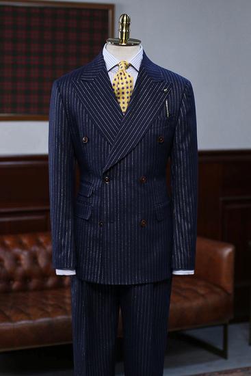 Daniel Trendy Navy Blue Double Breasted Striped Men'S Business Suit_1