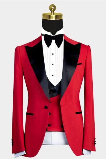 Fashionable red slim fit silk pointed collar with one button men's wedding suit