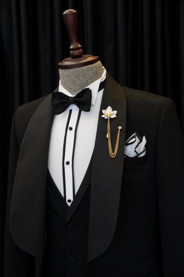 Stylish Black Three Pieces Shawl Lapel Wedding Men suits | happnessmall_2