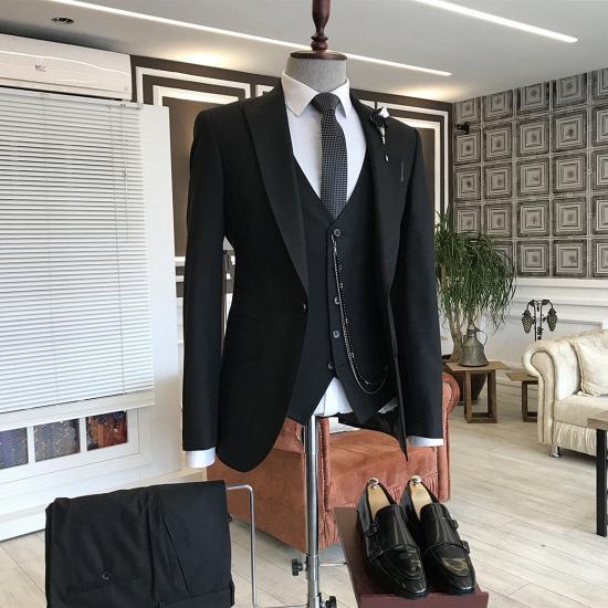 Ryan Classic Black 3-Pieces Peaked Lapel Slim Fit Men Suits For Business_2