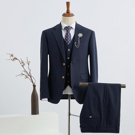 Alex Popular Formal Navy Blue Notched Lapel 2 Buttons Slim Fit Bespoke Suit_2