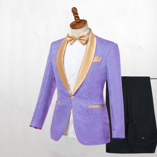 Matthew Fashion Purple One Button Jacquard Slim Fit Wedding Tuxedo for Men_2