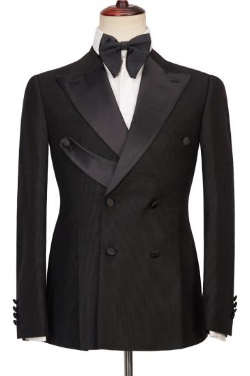 latest Design Black Double Breasted Peaked Lapel Slim Fit Men Suits for Porm