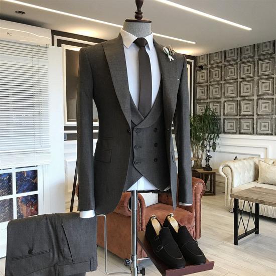 Andrew Stylish Dark Brown 3-Pieces Peaked Lapel Men'S Business Suit_2
