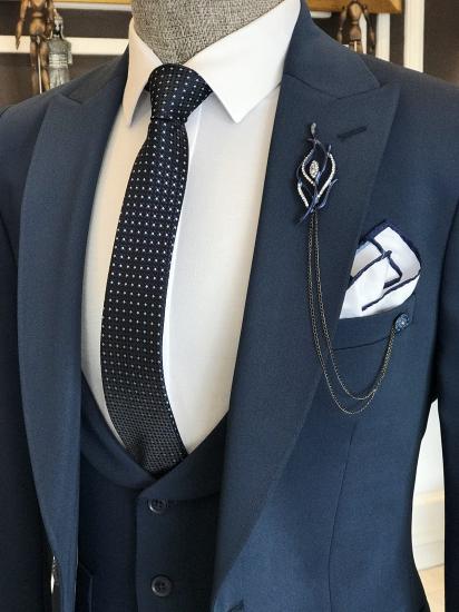 Advanced Navy Peaked Lapel Three Piece Men's Business Suit | Happnessmall_2