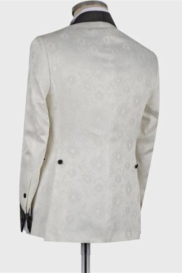 New Arrival White Shawl Lapel Double Breasted Fashion Slim Fit Wedding Groom Suit_2