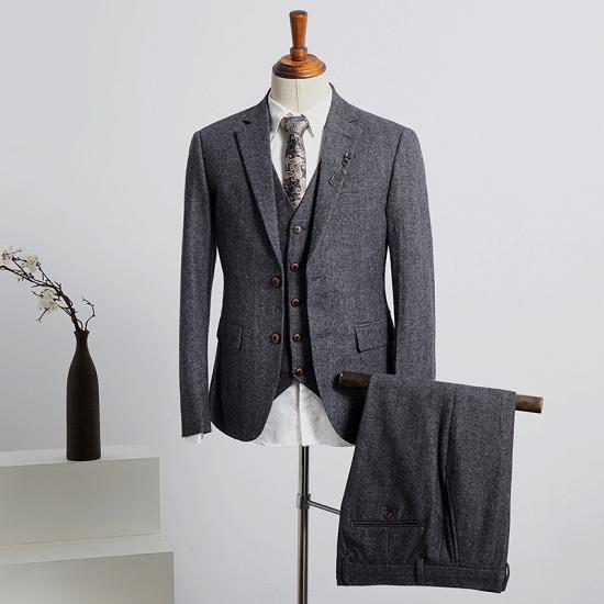 Philippe Popular Dark Gray Notched Lapel 2 Button Slim Fit Business Suit_2
