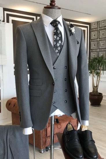 Happnessmall Custome Dark Gray 3-Pieces Peaked Lapel One Button Business Men Suits_1