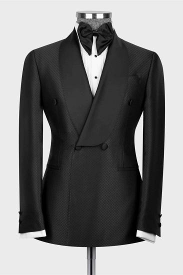 Fashionable and minimalist black shawl lapel double breasted two-piece set for men's suits
