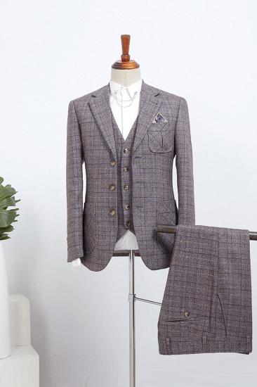 Elara Modern Gray Plaid 3 Pieces Slim Fit Tailored Suit For Business_1
