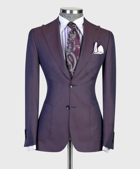 Modern Dark Purple  Peaked Lapel 3-pieces Men Suits For Business | Happnessmall_5