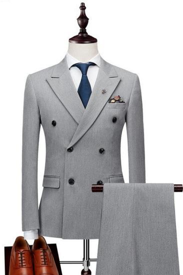 Gentle Silver Double Breasted Peaked Lapel Slim Fit Men Suits