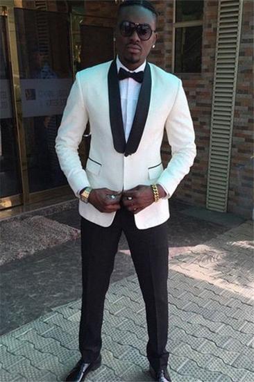 Jaxon Fashion White One Button Wedding Suits With Shawl Lapel_1