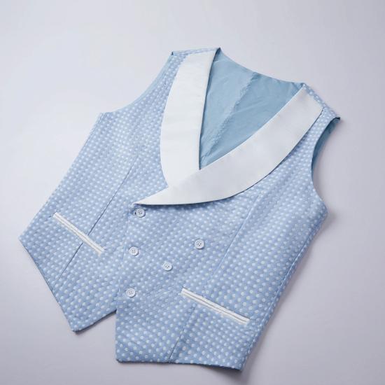 Unique Sky Blue Dot Single Button Wedding Groom Set  with Shawl Lapel_3