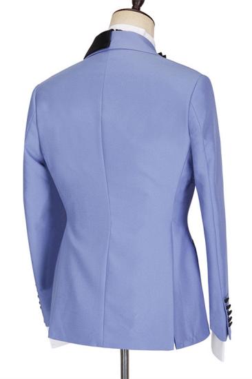 Chic Blue Peaked Lapel Slim Fit Bespoke Men Suits With One Side Button_2