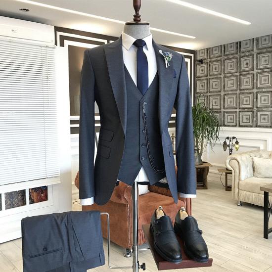 Ioanna Black Slim fit 3-Pieces Peaked Lapel Formal Business Men Suits_2