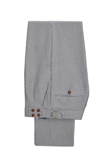 Classical Black-and-White Plaid Slim Fit 3 Piece Men's Suit with Denim Blue Waistcoat_4
