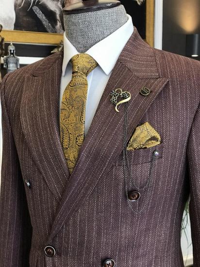 Fashion Striped Double Breasted Peaked Lapel Business Men Suits | Happnessmall_2