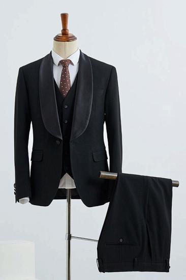 Chloe Classical All Black 3 Pieces Slim Fit Wedding Suit For Grooms_1