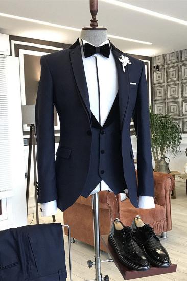 Chic Navy Blue 3-Pieces Notched Lapel One Button Slim Fit Business Men Suits_1