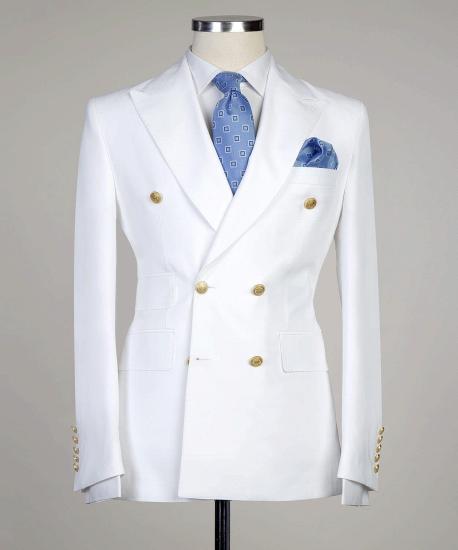 Classical White Two Pieces Double Breasted Close Fitting Bespoke Men Suits_4
