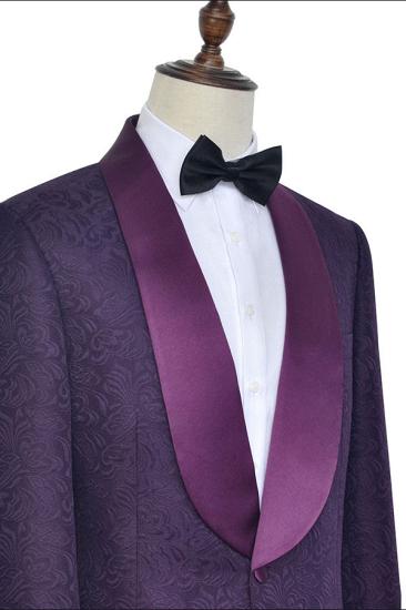 Hamness Dark Purple Silk Shawl Lapel One Button Wedding Tuxedos |  Jacquard Prom Suits For Men_4