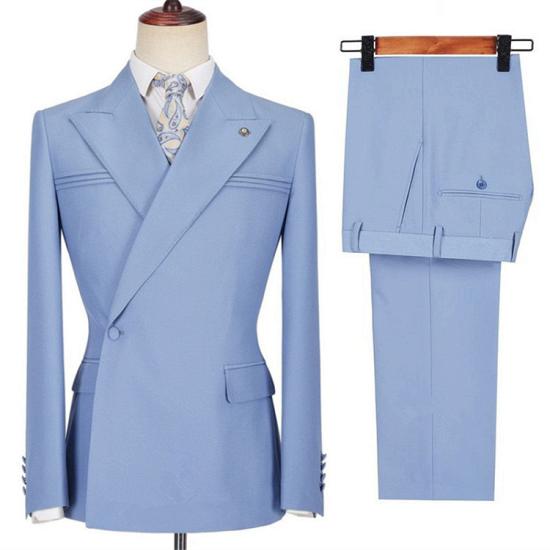 New Arrival Blue Slim Fit Peaked Lapel Ruffles Fashion Prom Men Suits With One Side Button_3