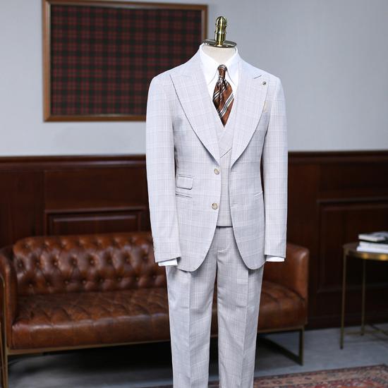 Alexis Popular White Plaid Peaked Lapel Slim Fit Custom Suit_2