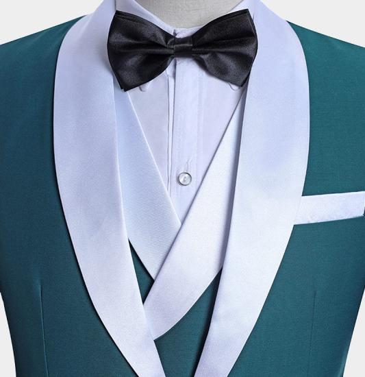 New Arrival Teal Blue White Silk Shawl Lapel Single Breasted Prom suits| Formal Business Men Suits_4