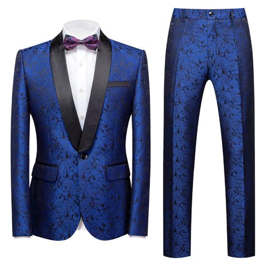 Nico Modern Royal Blue Jacquard Slim Fit One Button Wedding Men Suits_2