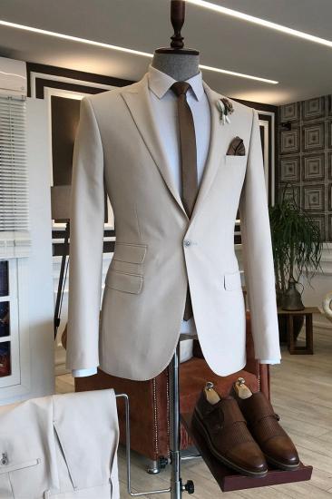 Stylish Light Khaki Peaked Lapel One Button 3 Flaps Men Suits  | happnessmall_1