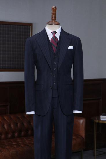 Florence Trendy Formal Navy Blue Striped 3 Pieces Slim Fit Bespoke Business Suit