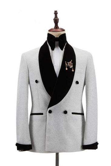 Sparkle Black Shawl Lapel Double Breasted Wedding Groom Men Suits | Happnessmall