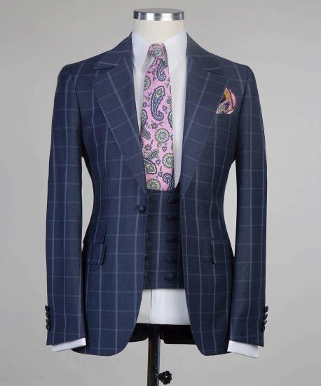 Ryker Handsome Navy Plaid Slim Fit High Quality Men Suit For Business_4