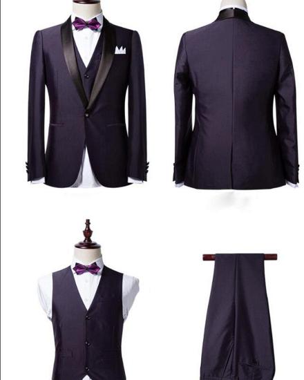 Popular Dark Purple Shawl Lapel Black Wedding Tuxedo| Bespoke Prom Dress Suit 3 Pieces_2