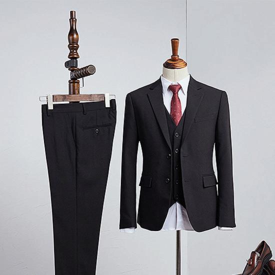 Mason Traditional All Black 3 Pieces Notched Lapel Slim Fit Business Suit For Men_2