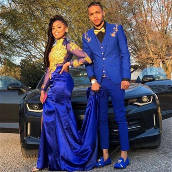 Special Design Royal Blue Three Pieces Prom Men Suits With Appliques_2
