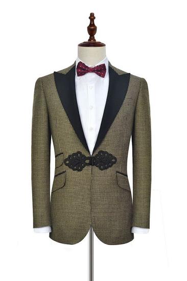 Xander Small Checked Peak Lapel Prom Suits | Knitted Button Black Wedding Suits for Men_1