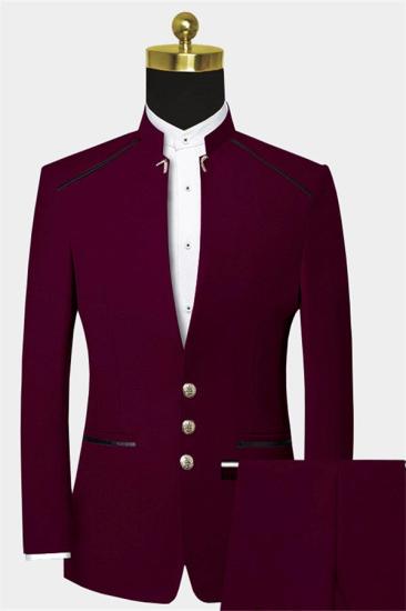 Unique Burgundy Mandarin Collar Suit | 2 Pieces Men Prom Suits