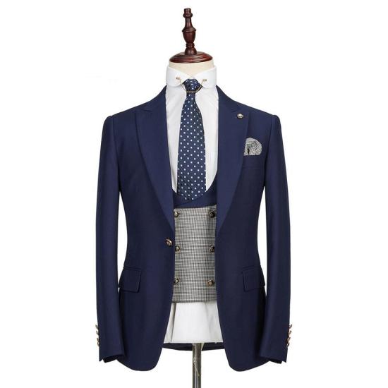 High quality navy blue lapel formal men's business suit_3
