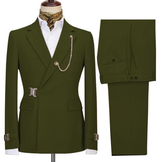 Stylish Pure Green Notched Lapel Men Suits For Business_2