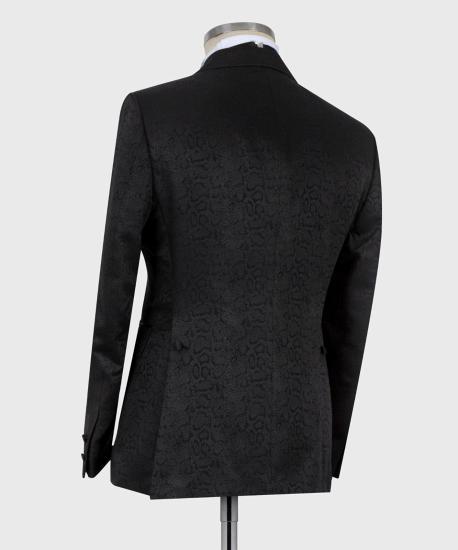 Black Jacquard Peaked Lapel Double Breasted Men Suits | Happnessmall_2
