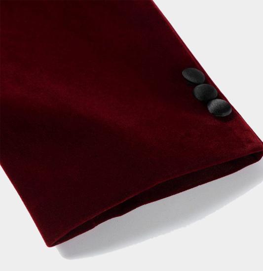 Fashion Burgundy Velvet Blazer Jacket | Two Pieces Shawl Lapel Men Suits_4
